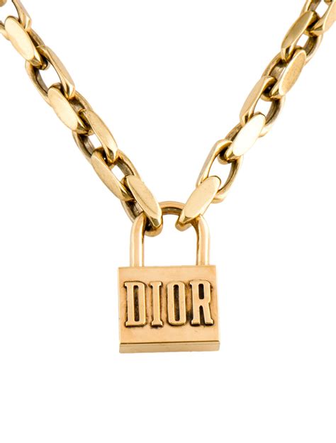 chunky dior padlock necklace|Dior gold finish necklace.